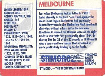 1991 Scanlens Stimorol #34 Melbourne Demons Back
